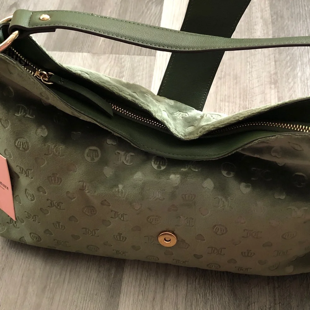 Juicy Couture Supergreens First Class Couture Hobo Bag Velvet & Faux Leather NWT